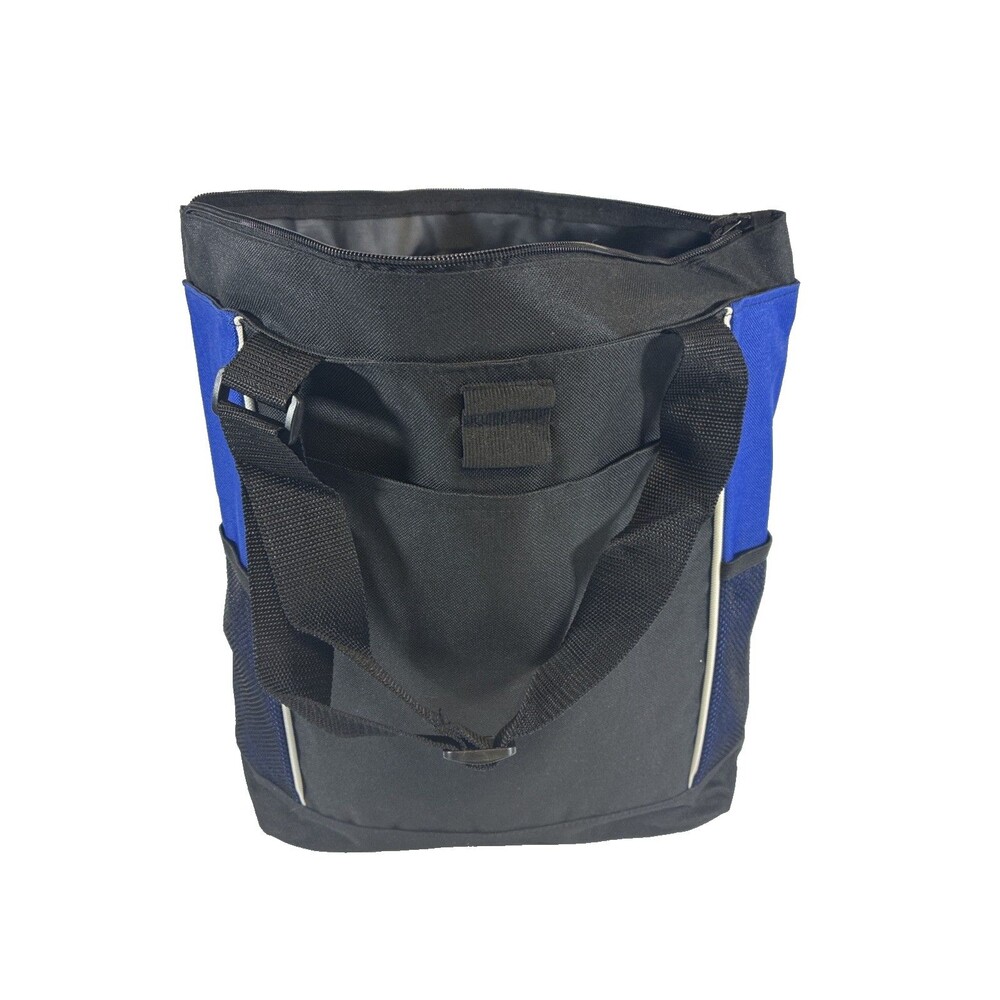 Port Authority Black Blue Tote Bag Zip Top Mesh Side Pockets 15" x 14"